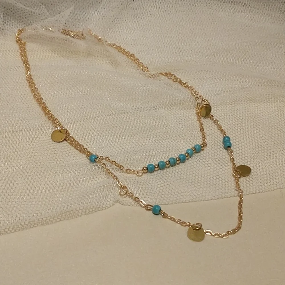 Turquoise and Gold 2 Strand Layered Necklace! - Picture 5 of 5